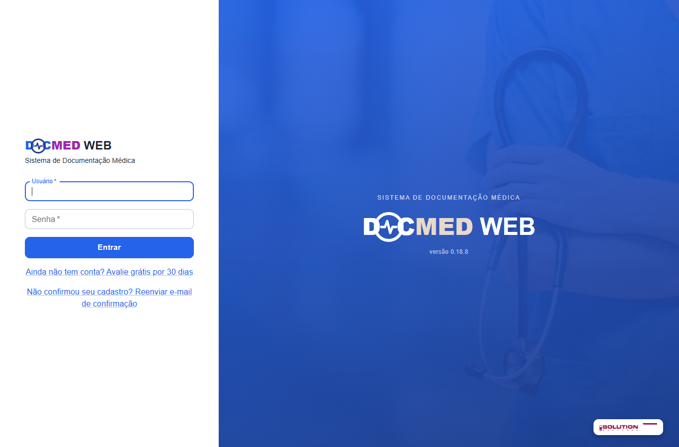 Tela de login do DocMedWeb, com campos de usuário e senha